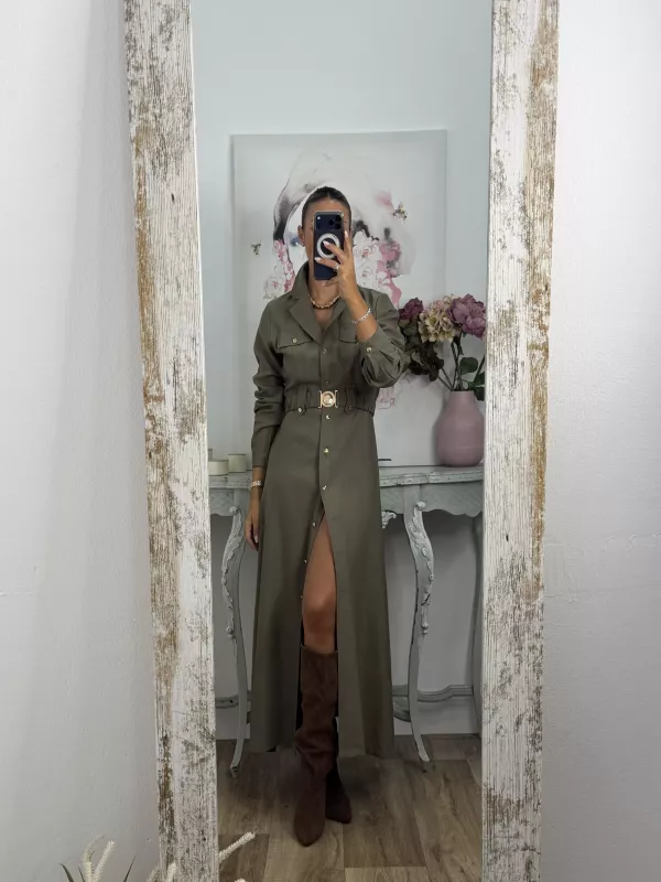 Vestido Tania camisero verde kaki