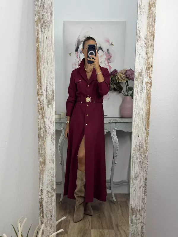 Vestido Tania camisero burdeos