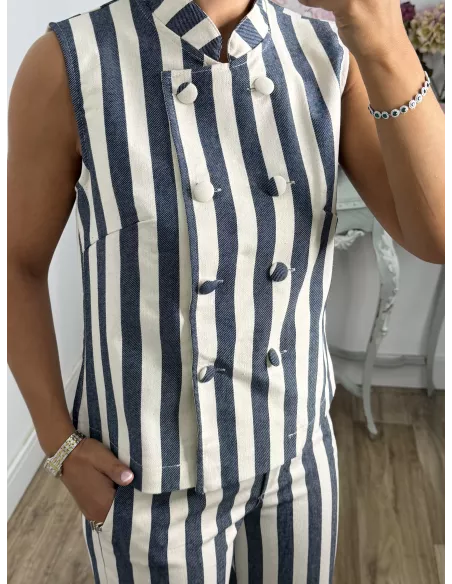 Conjunto Karen de rayas azul y blanco