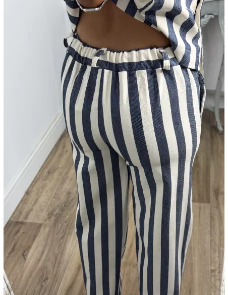 Conjunto Karen de rayas azul y blanco