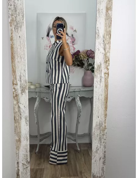 Conjunto Karen de rayas azul y blanco