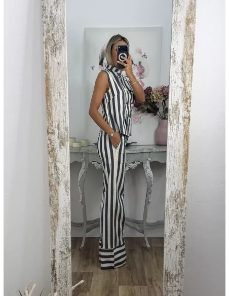 Conjunto Karen de rayas azul y blanco