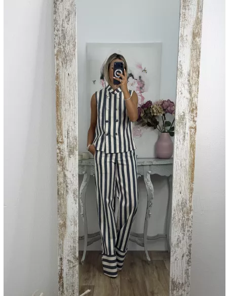 Conjunto Karen de rayas azul y blanco