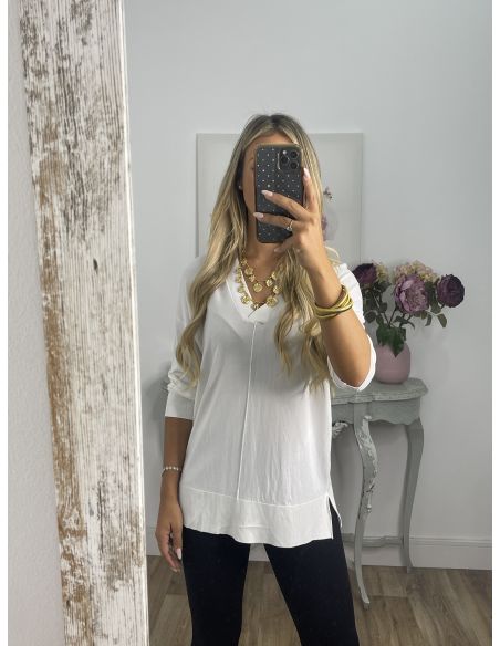 Jersey hilo blanco cuello pico
