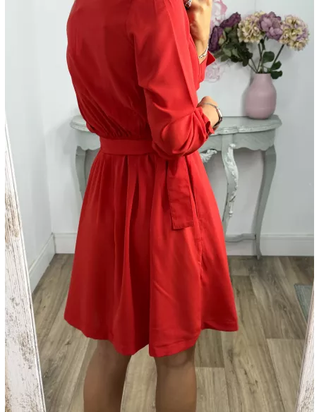 Vestido Aurora rojo con cinturón