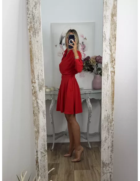 Vestido Aurora rojo con cinturón