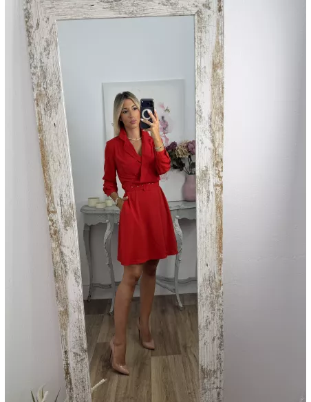 Vestido Aurora rojo con cinturón
