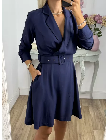 Vestido Aurora azul con cinturón