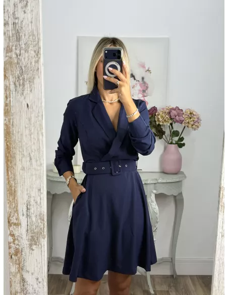 Vestido Aurora azul con cinturón