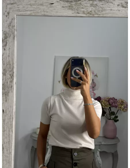 Jersey beige cuello alto manga corta