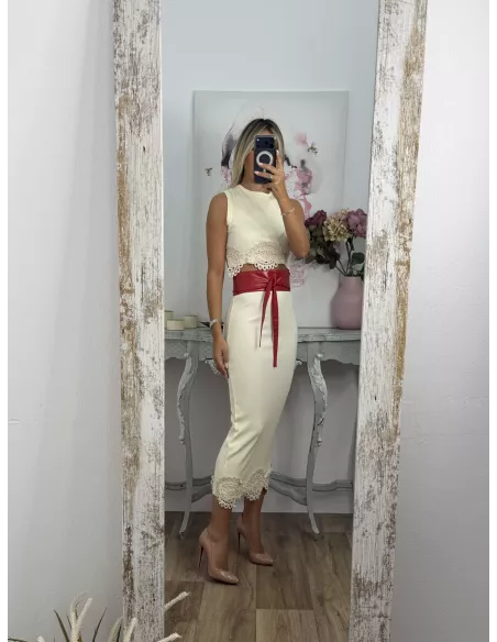 Conjunto Alicia top y falda beige