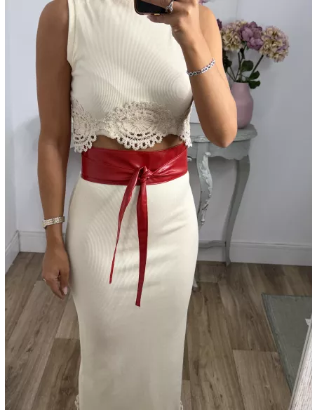 Conjunto Alicia top y falda beige