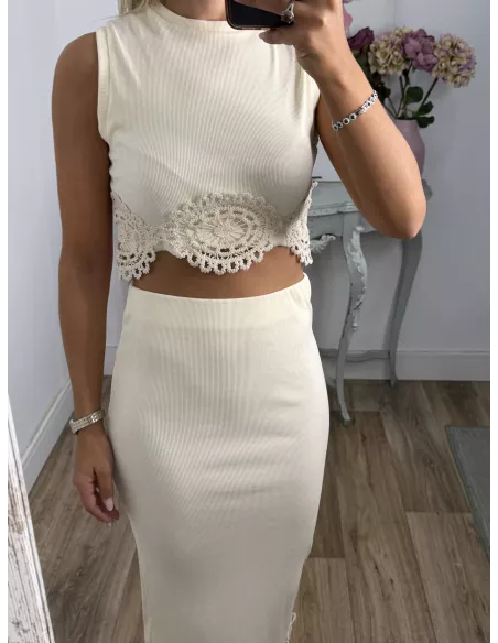 Conjunto Alicia top y falda beige