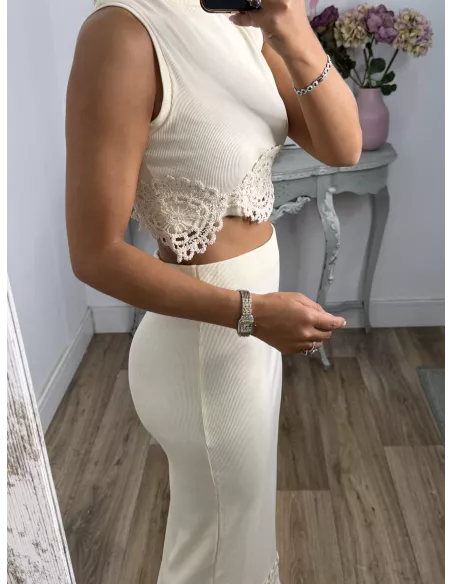 Conjunto Alicia top y falda beige