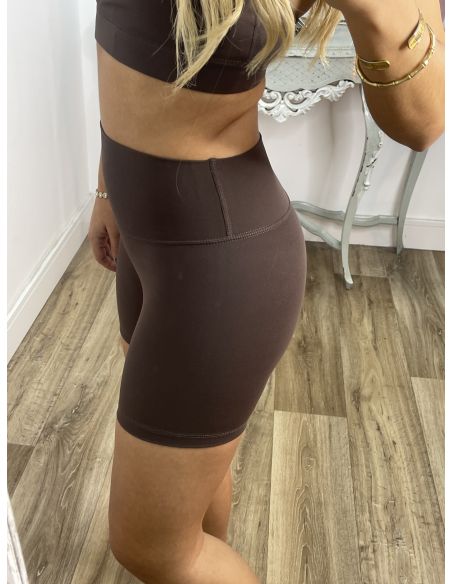 Leggins corto marrón tiro alto liso