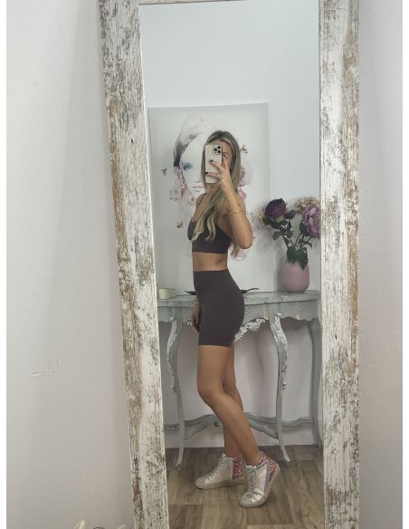 Leggins corto marrón tiro alto liso