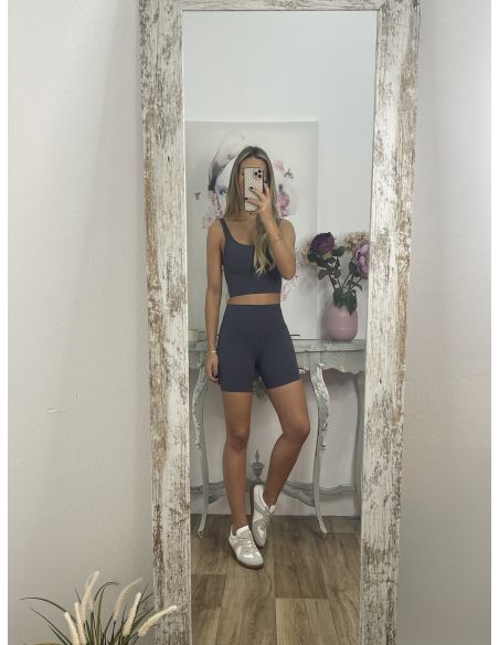 Leggins corto azul grisáceo tiro alto liso