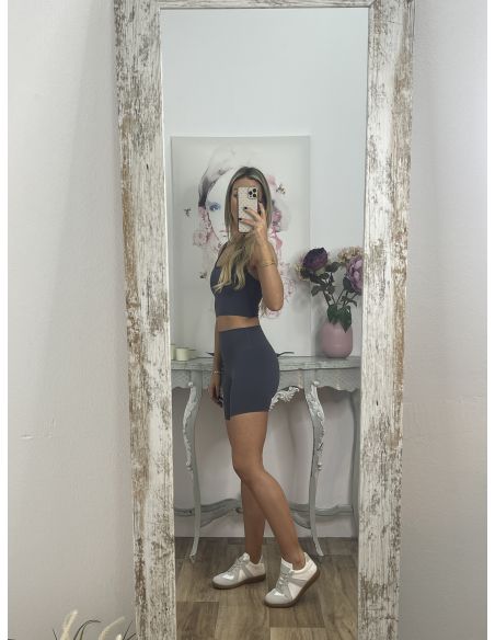 Leggins corto azul grisáceo tiro alto liso