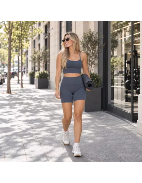 Leggins corto azul grisáceo tiro alto liso