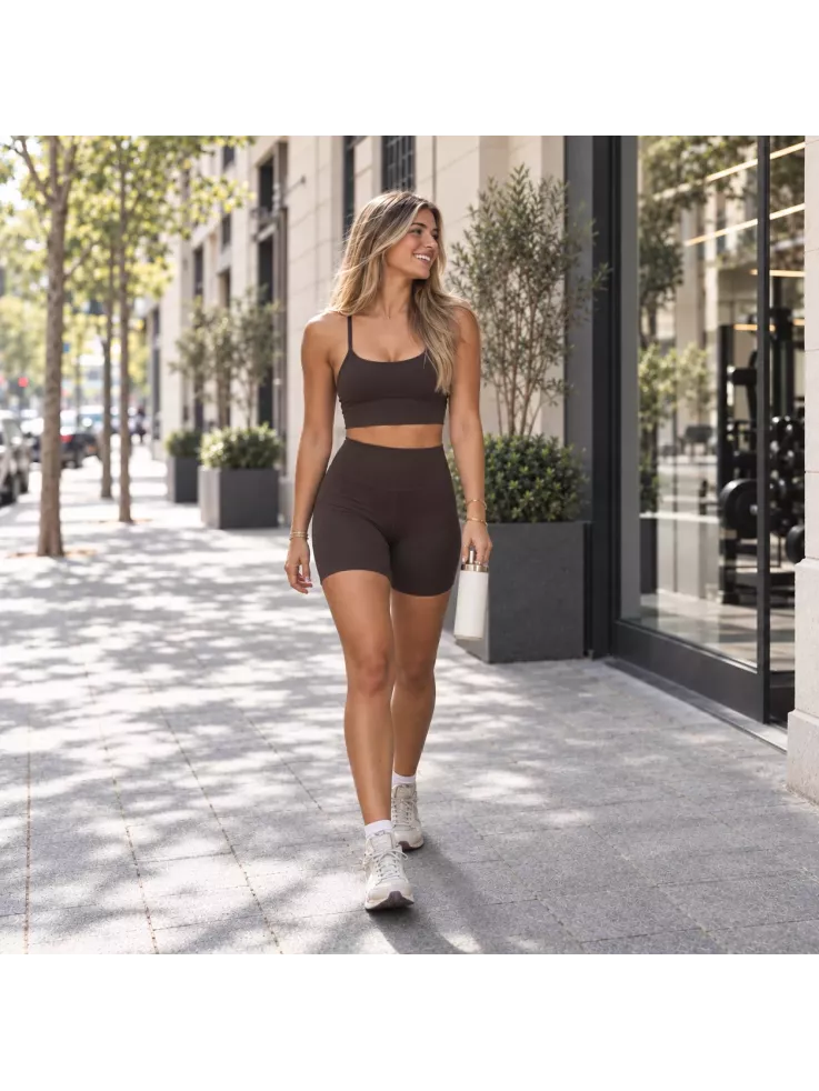 Leggins corto marrón tiro alto liso