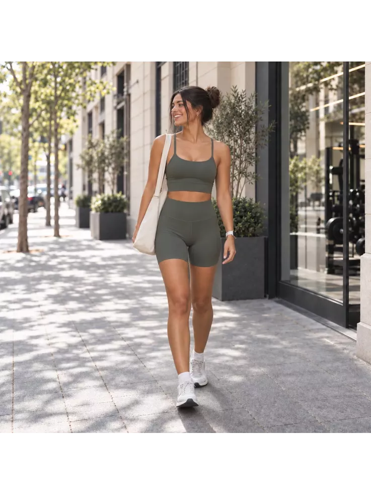Leggins corto verde tiro alto liso