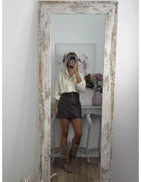 Falda pantalón polipiel choco
