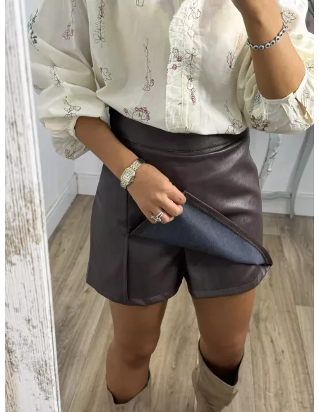 Falda pantalón polipiel choco