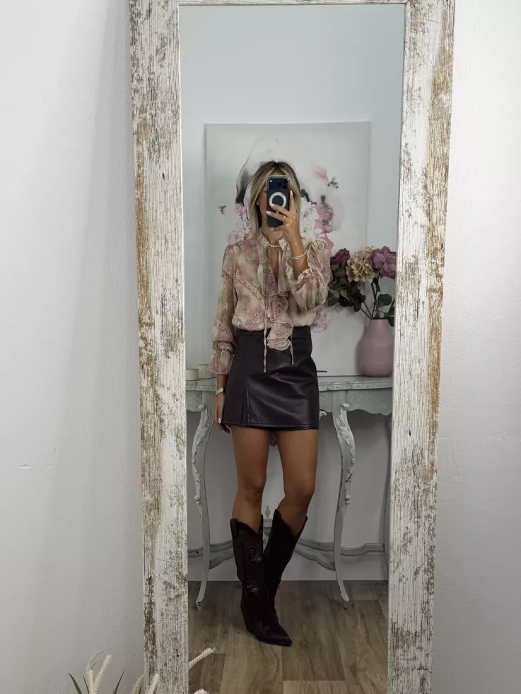 Falda pantalón polipiel burdeos