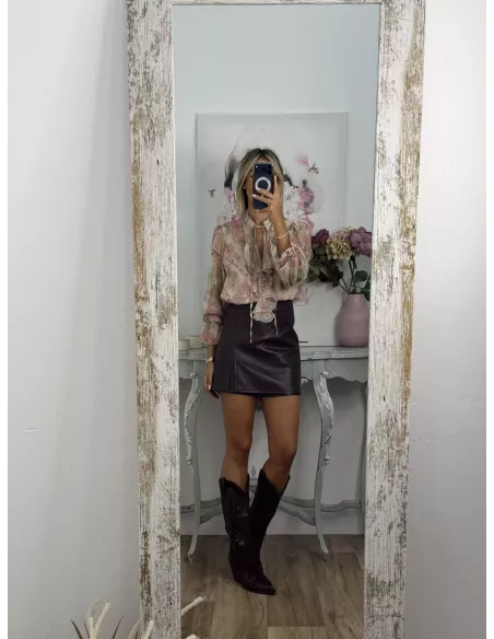 Falda pantalón polipiel burdeos