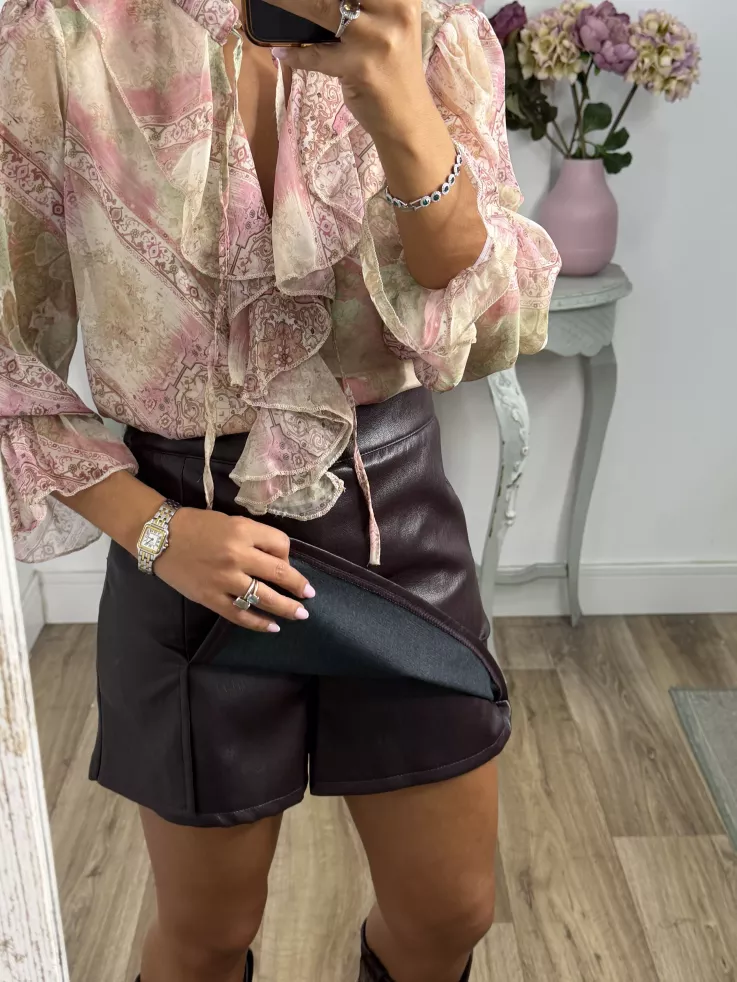 Falda pantalón polipiel burdeos