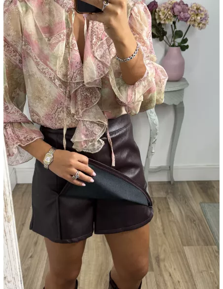 Falda pantalón polipiel burdeos