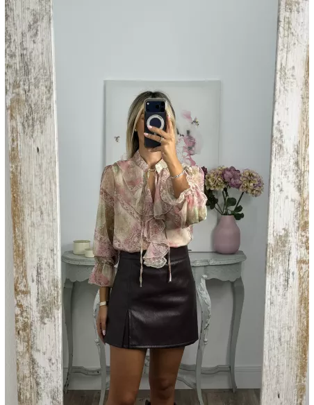 Falda pantalón polipiel burdeos