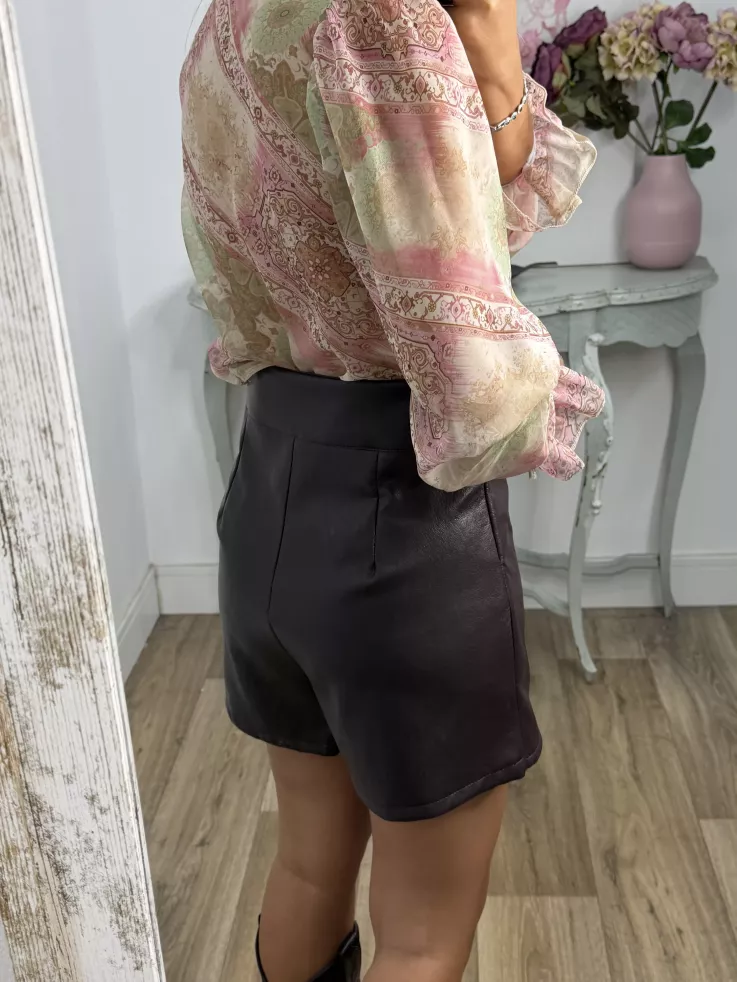 Falda pantalón polipiel burdeos