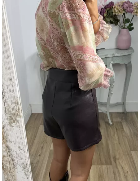 Falda pantalón polipiel burdeos