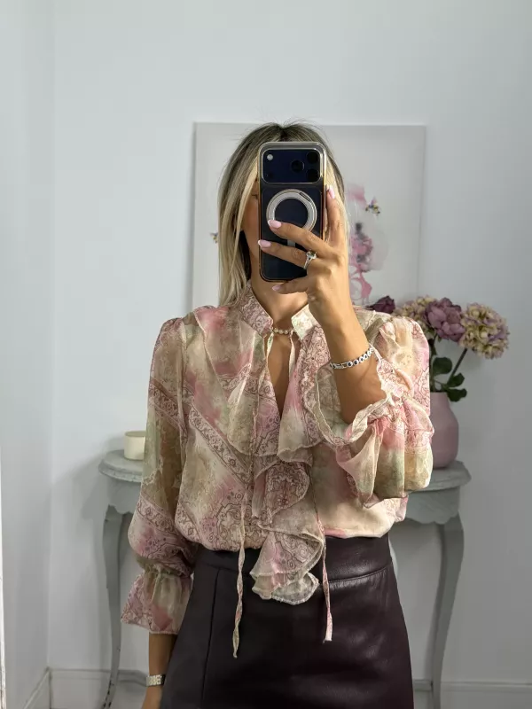 Camisa Lena estampada rosa