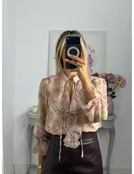 Camisa Lena estampada rosa