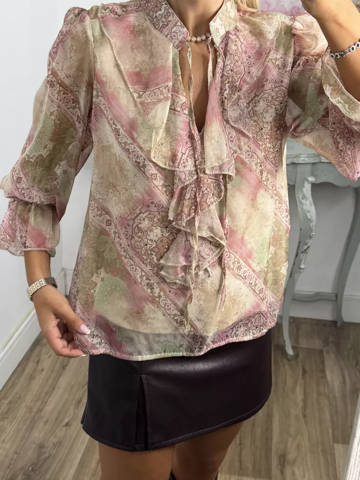 Camisa Lena estampada rosa