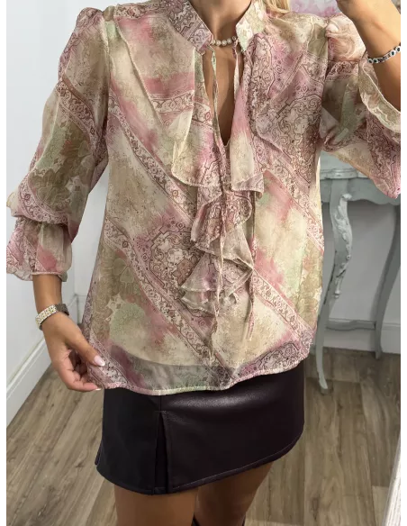 Camisa Lena estampada rosa