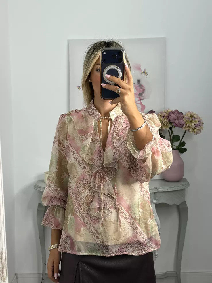 Camisa Lena estampada rosa