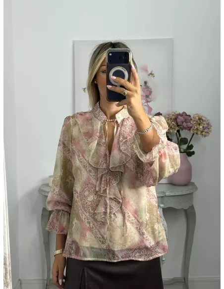 Camisa Lena estampada rosa
