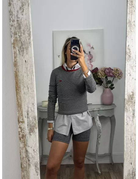 Camiseta rayas gris corazon