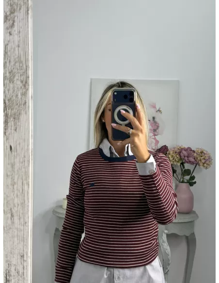 Camiseta rayas burdeos corazón