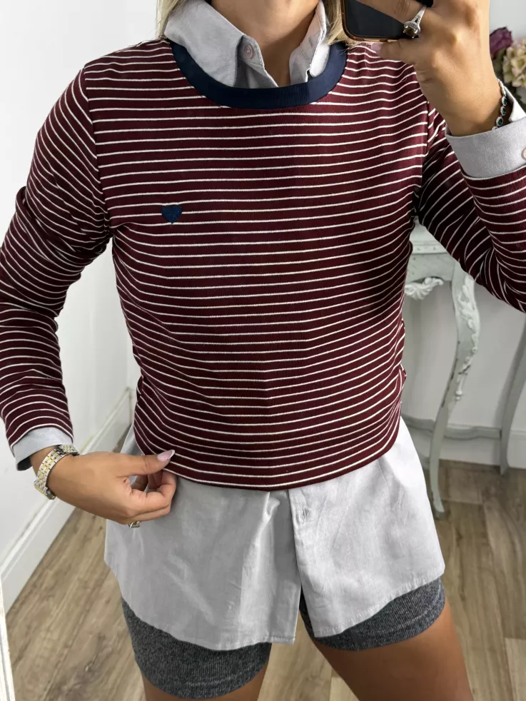 Camiseta rayas burdeos corazón