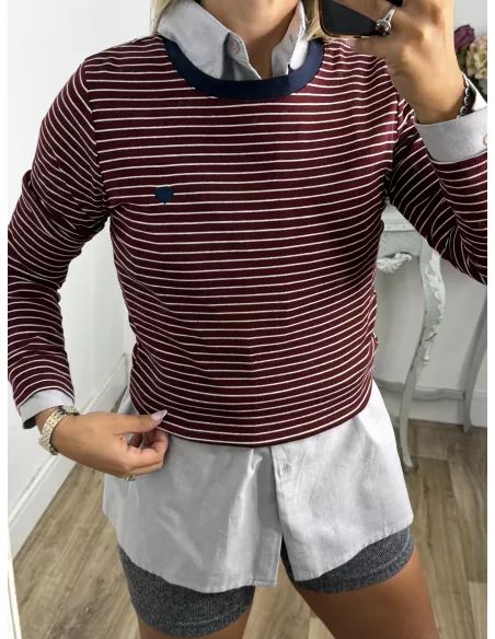 Camiseta rayas burdeos corazón