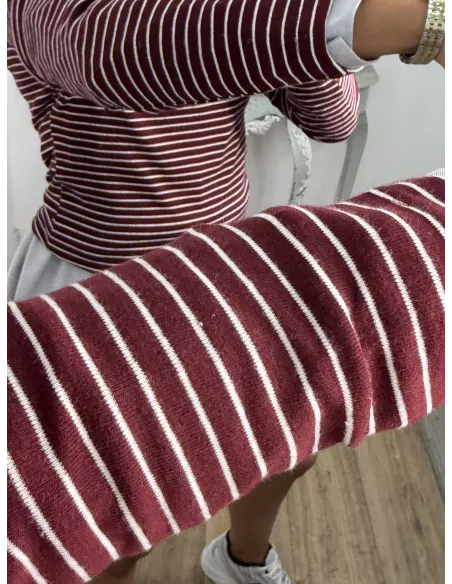 Camiseta rayas burdeos corazón