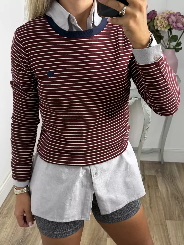 Camiseta rayas burdeos corazón
