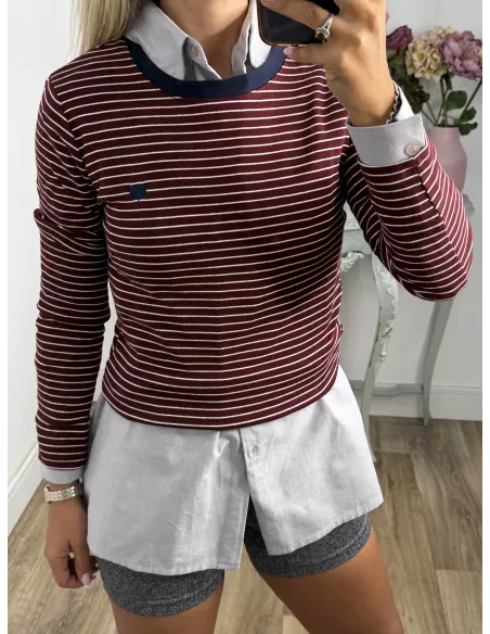 Camiseta rayas burdeos corazón
