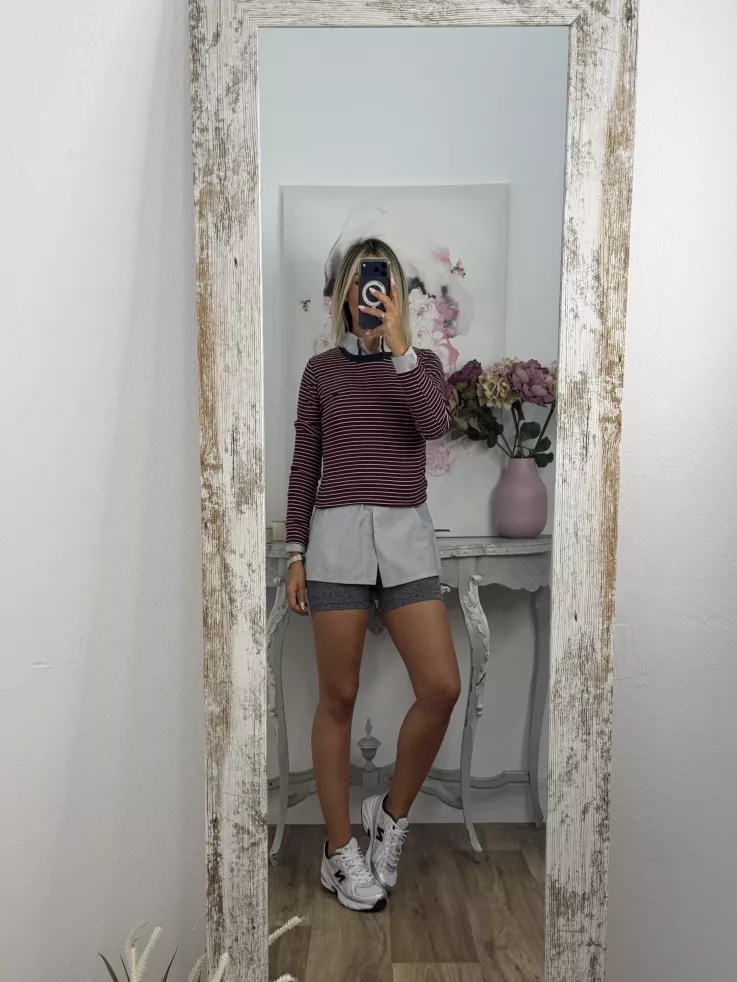 Camiseta rayas burdeos corazón
