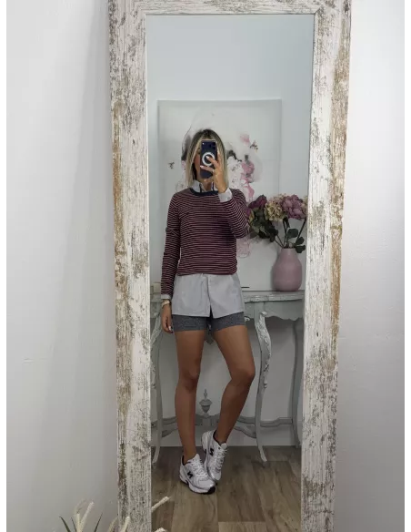 Camiseta rayas burdeos corazón
