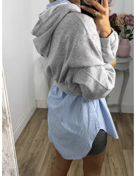 Sudadera corta gris con capucha